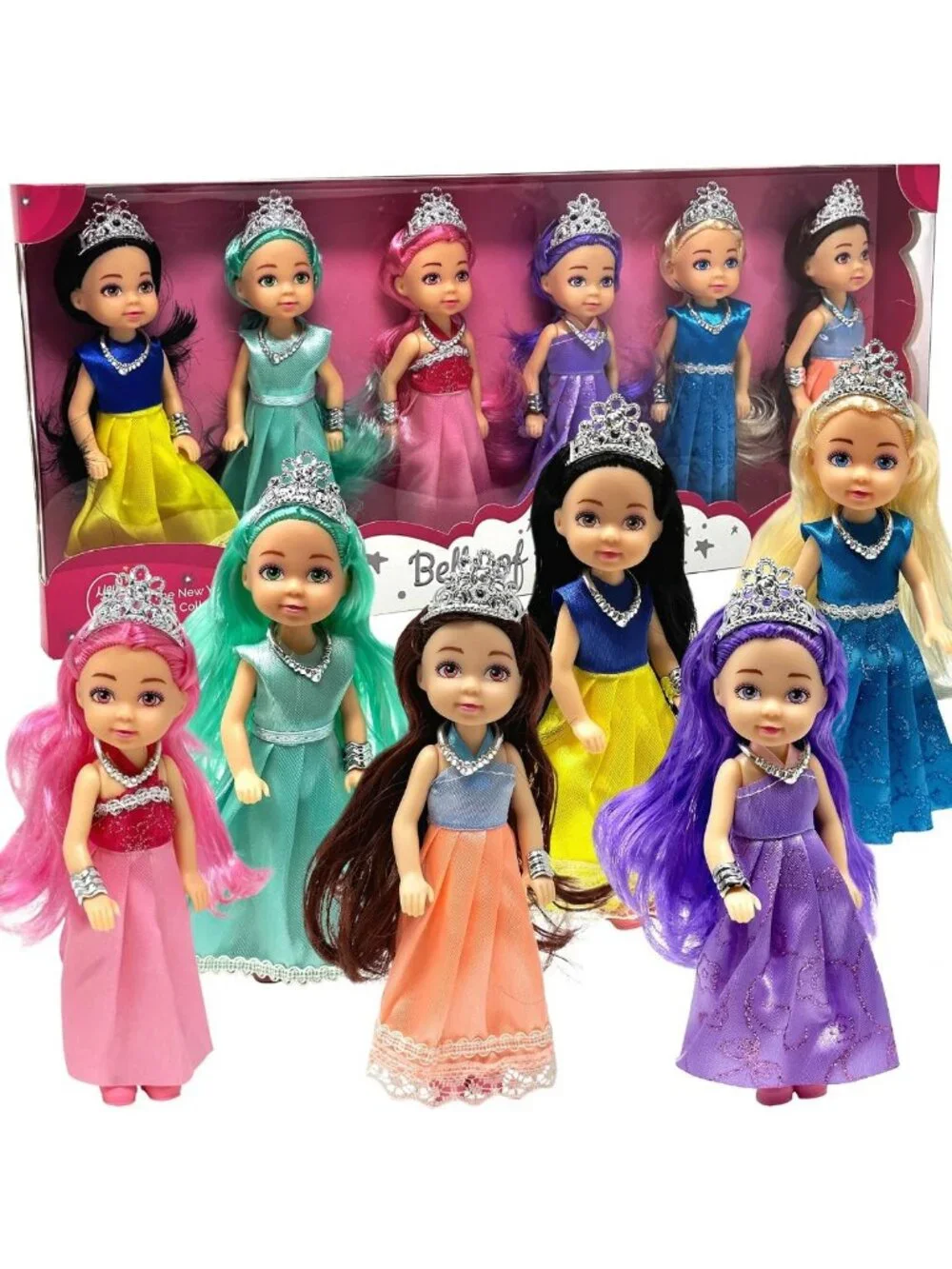 Mini Princess Doll Set for Girls - Adorable Dollhouse Figures with Tiaras